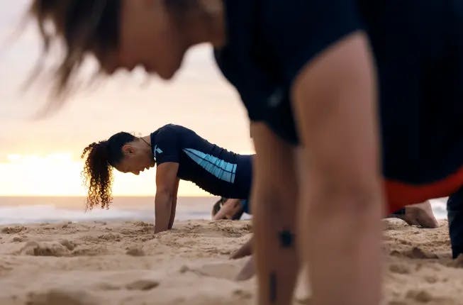 Alta martial arts warrior, women on beach training 